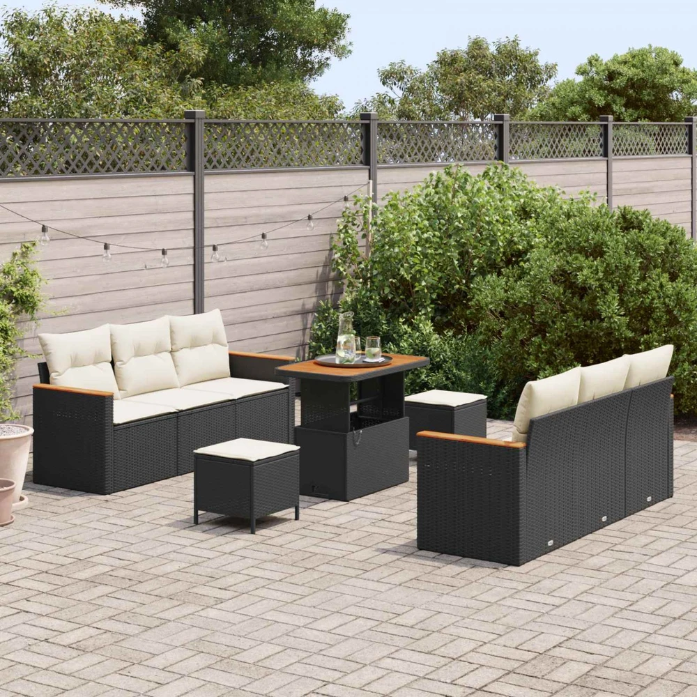 Sodo Sofų Rinkinys 9 pcs Juoda poliratanas