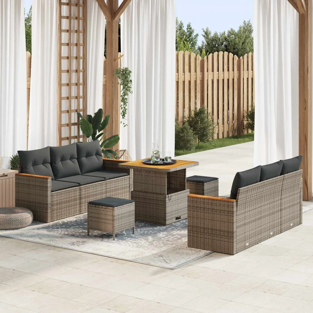 Lauko baldų komplektas Sodo Sofų Rinkinys 9 pcs Pilka poliratanas
