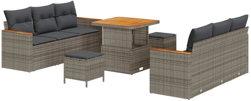 Lauko baldų komplektas Sodo Sofų Rinkinys 9 pcs Pilka poliratanas