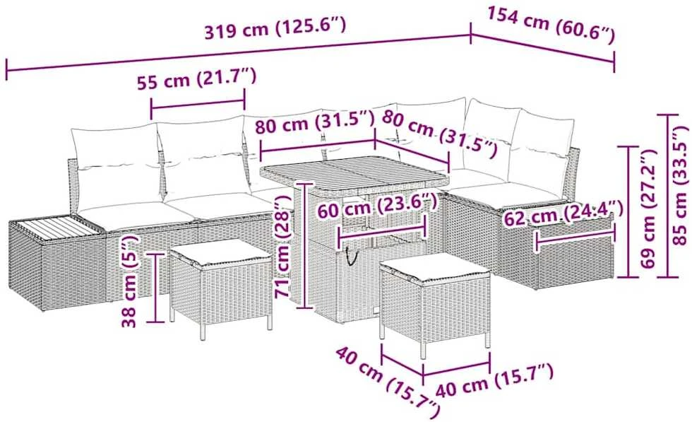 Sodo Sofų Rinkinys 9 vnt. Pilka poliratanas