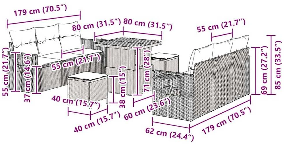 Sodo Sofų Rinkinys 9 vnt. 6-Vietų skaičius