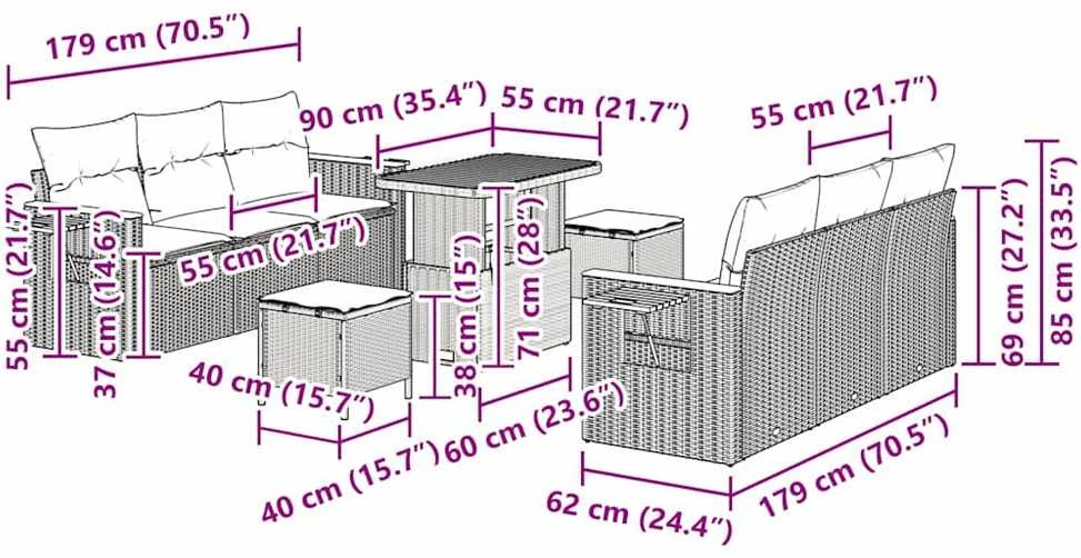 Sodo Sofų Rinkinys 9 vnt. 8-Vietų skaičius