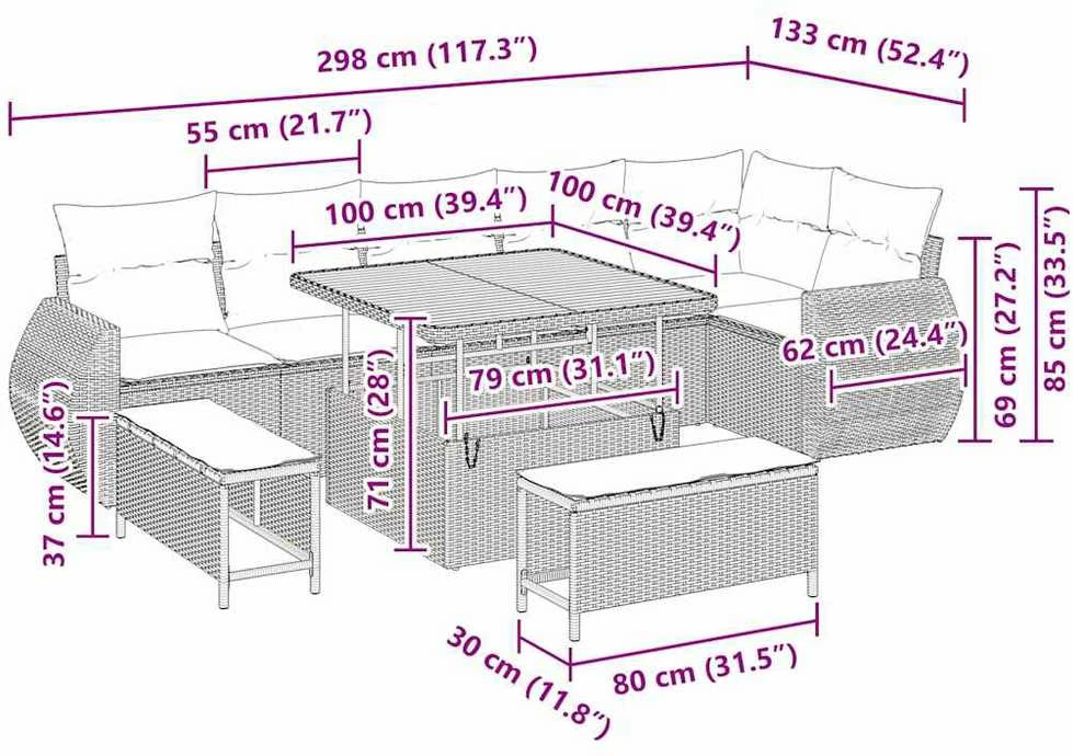 Sodo Sofų Rinkinys 9 vnt. 9-Vietų skaičius