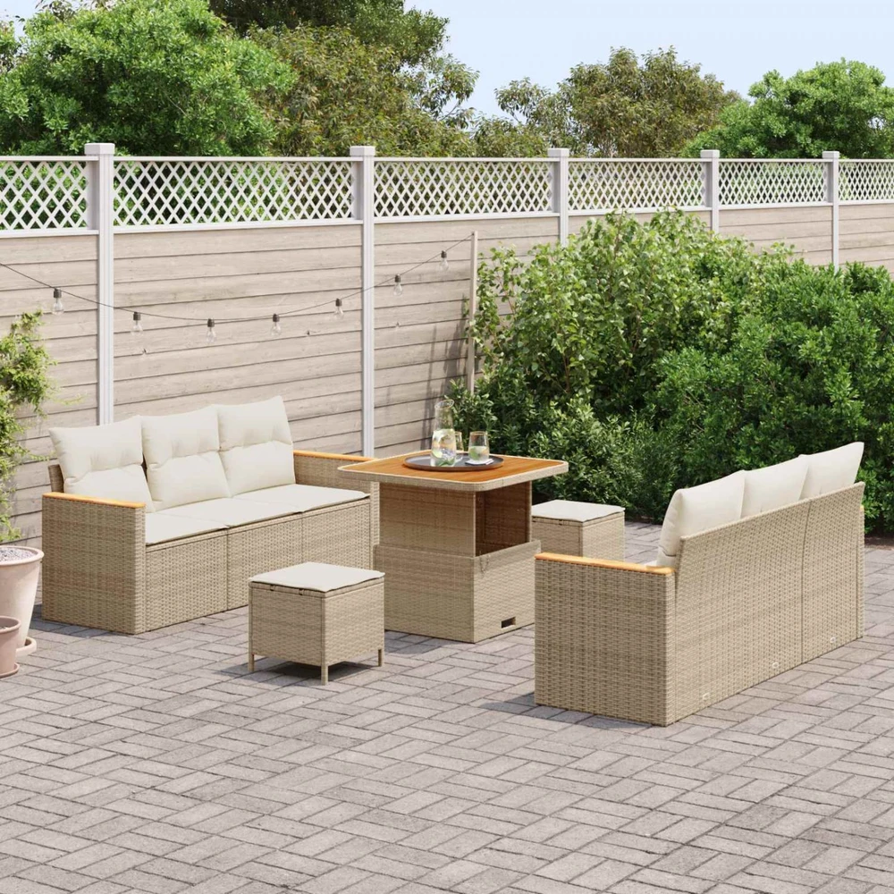 Lauko baldų komplektas Sodo Sofų Rinkinys 9 pcs Smėlio poliratanas