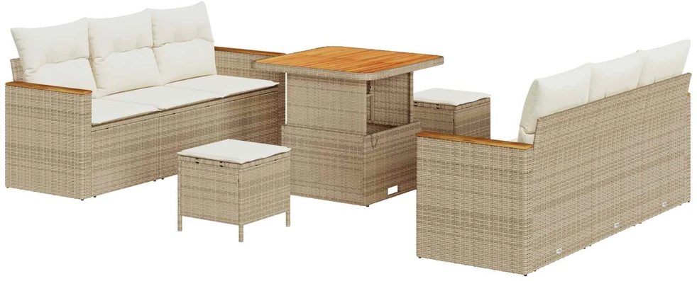 Sodo Sofų Rinkinys 9 pcs Smėlio poliratanas