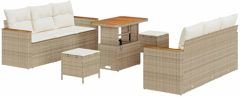 Sodo Sofų Rinkinys 9 pcs Smėlio poliratanas