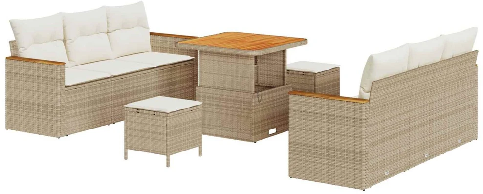 Lauko baldų komplektas Sodo Sofų Rinkinys 9 pcs Smėlio poliratanas
