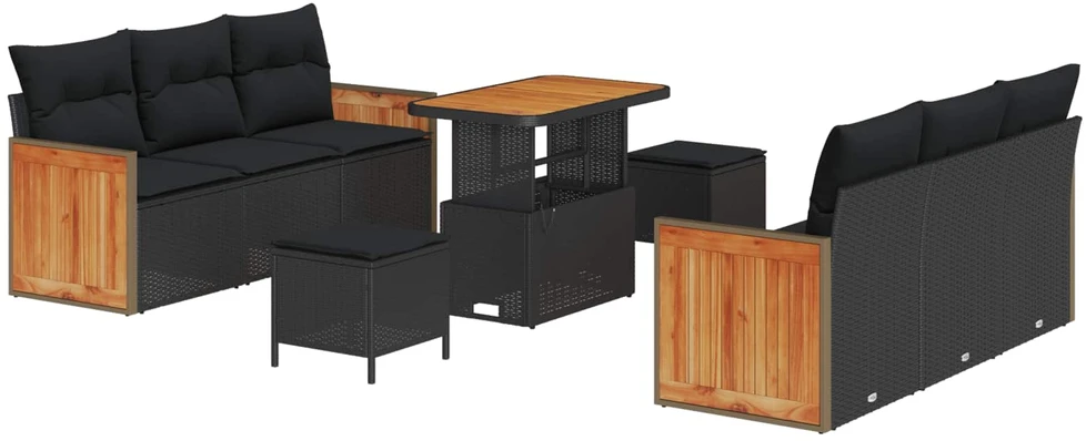 Sofa Sodo Sofų Rinkinys 9 vnt. 8-Vietų skaičius Juoda