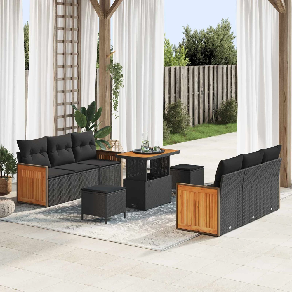 Sofa Sodo Sofų Rinkinys 9 vnt. 8-Vietų skaičius Juoda