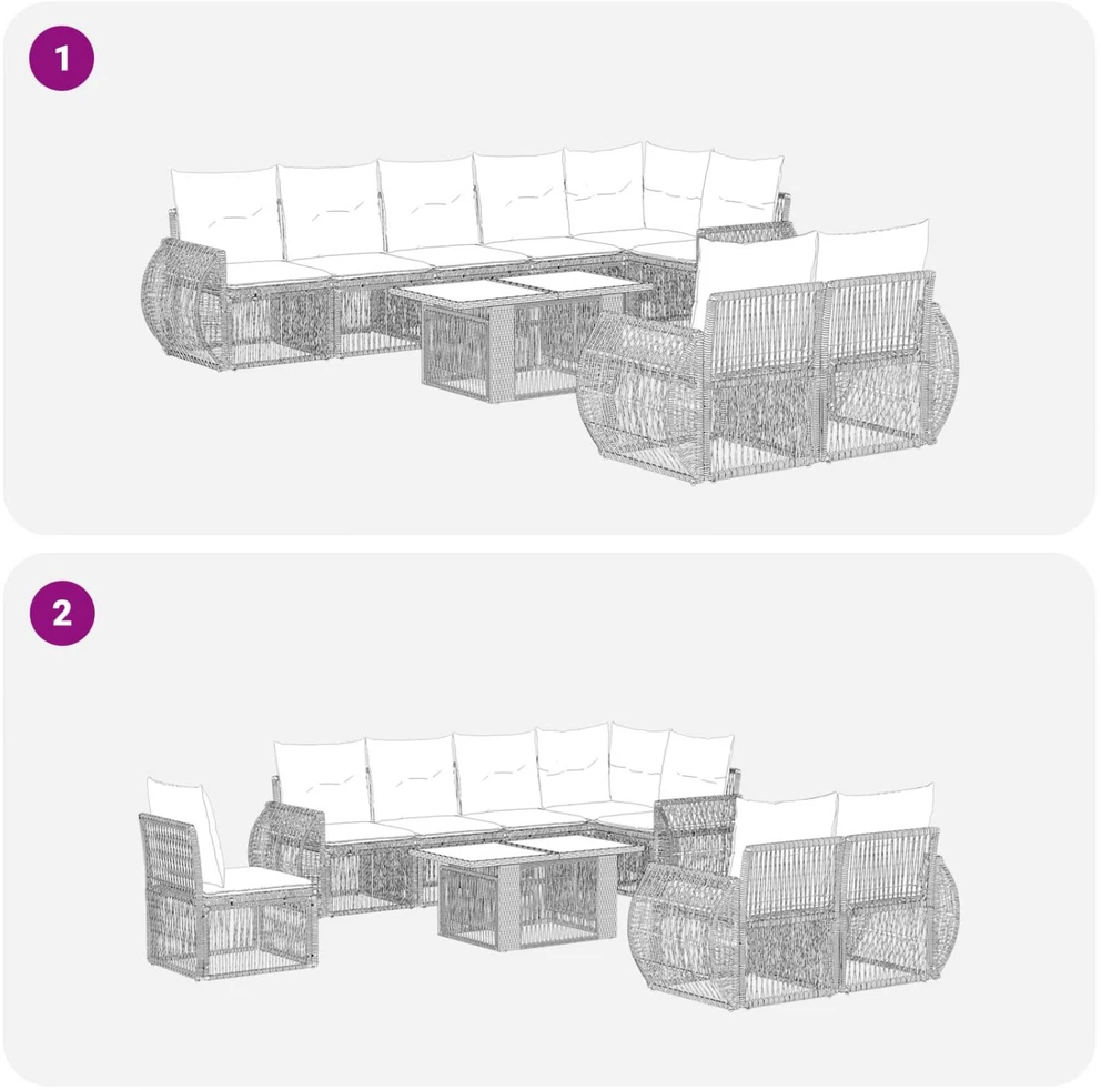 Lauko baldų komplektas Sodo Sofų Rinkinys 9 vnt. Bežė ir kreminė balta poliratanas
