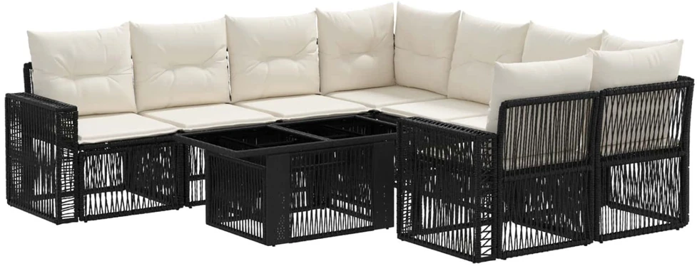 Sodo Sofų Rinkinys 9 vnt. Juoda ir kreminė balta poliratanas