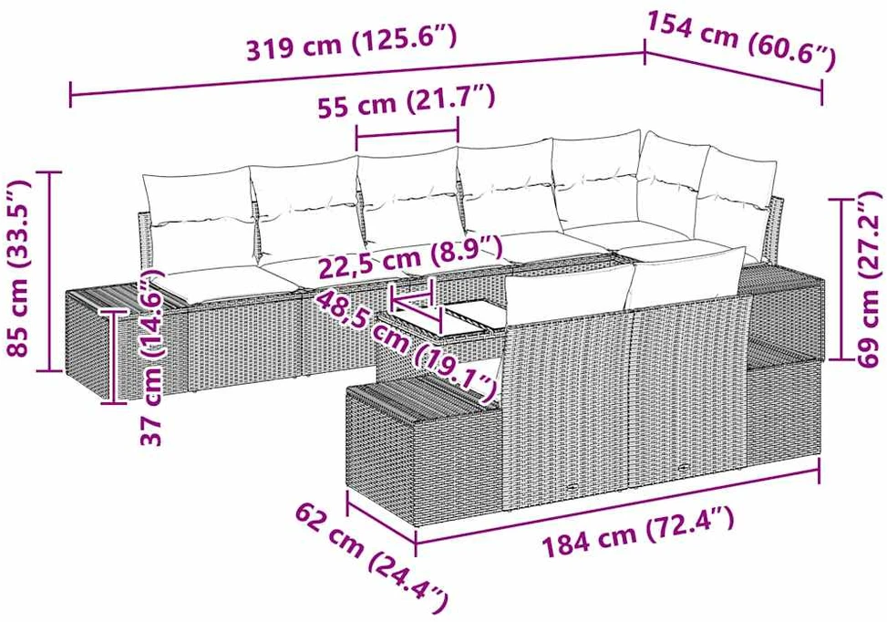 Sodo Sofų Rinkinys 9 vnt. Juoda Poli ratanas