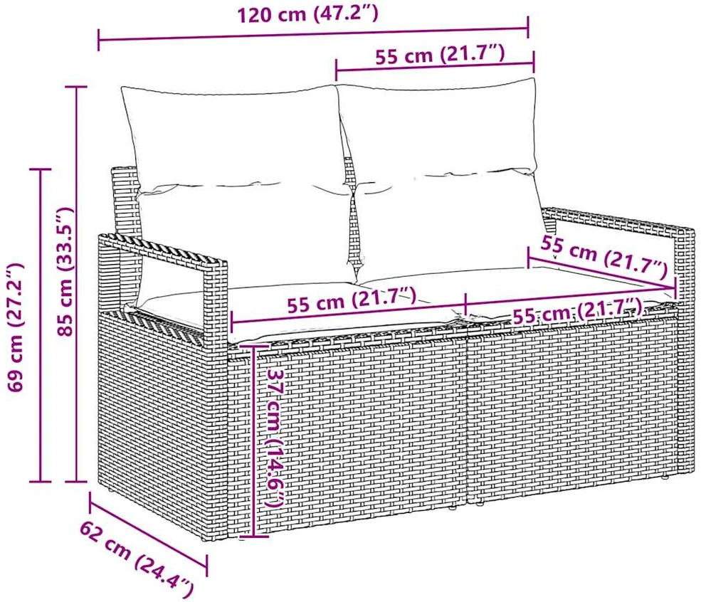 Sodo Sofų Rinkinys 9 vnt. Juoda poliratanas