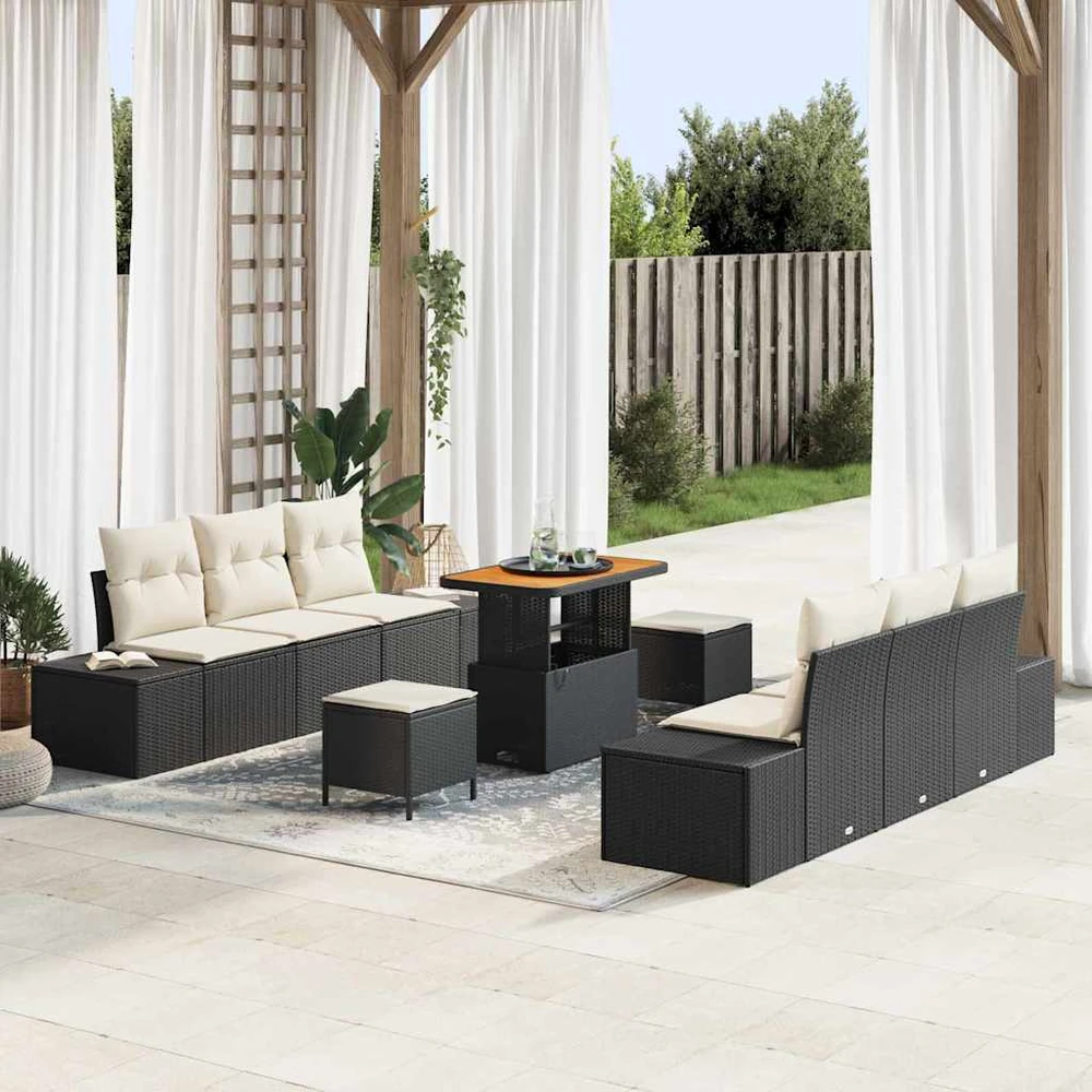 Sodo Sofų Rinkinys 9 vnt. Juoda poliratanas