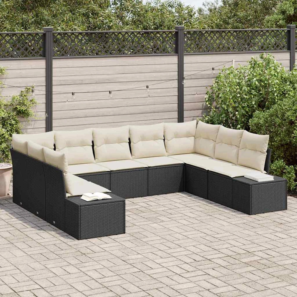 Sodo Sofų Rinkinys 9 vnt. Juoda poliratanas