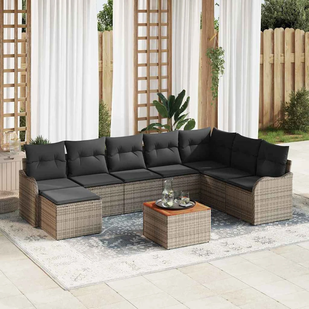 Sodo Sofų Rinkinys 9 vnt. Pilka poliratanas