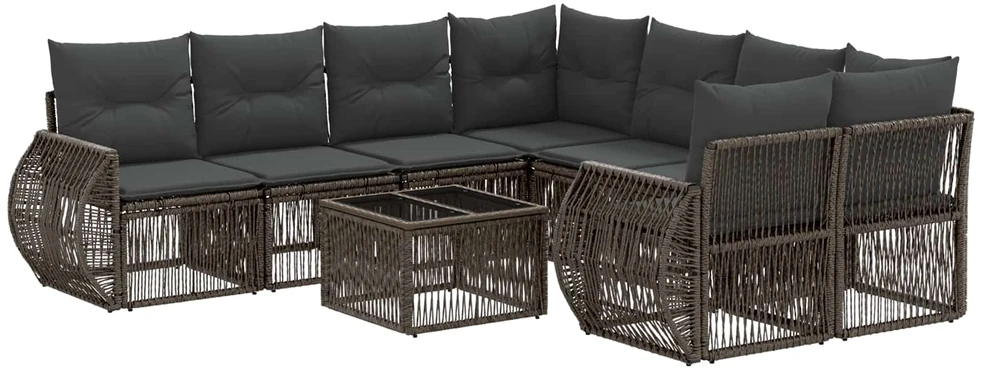 Sodo Sofų Rinkinys 9 vnt. Pilka poliratanas