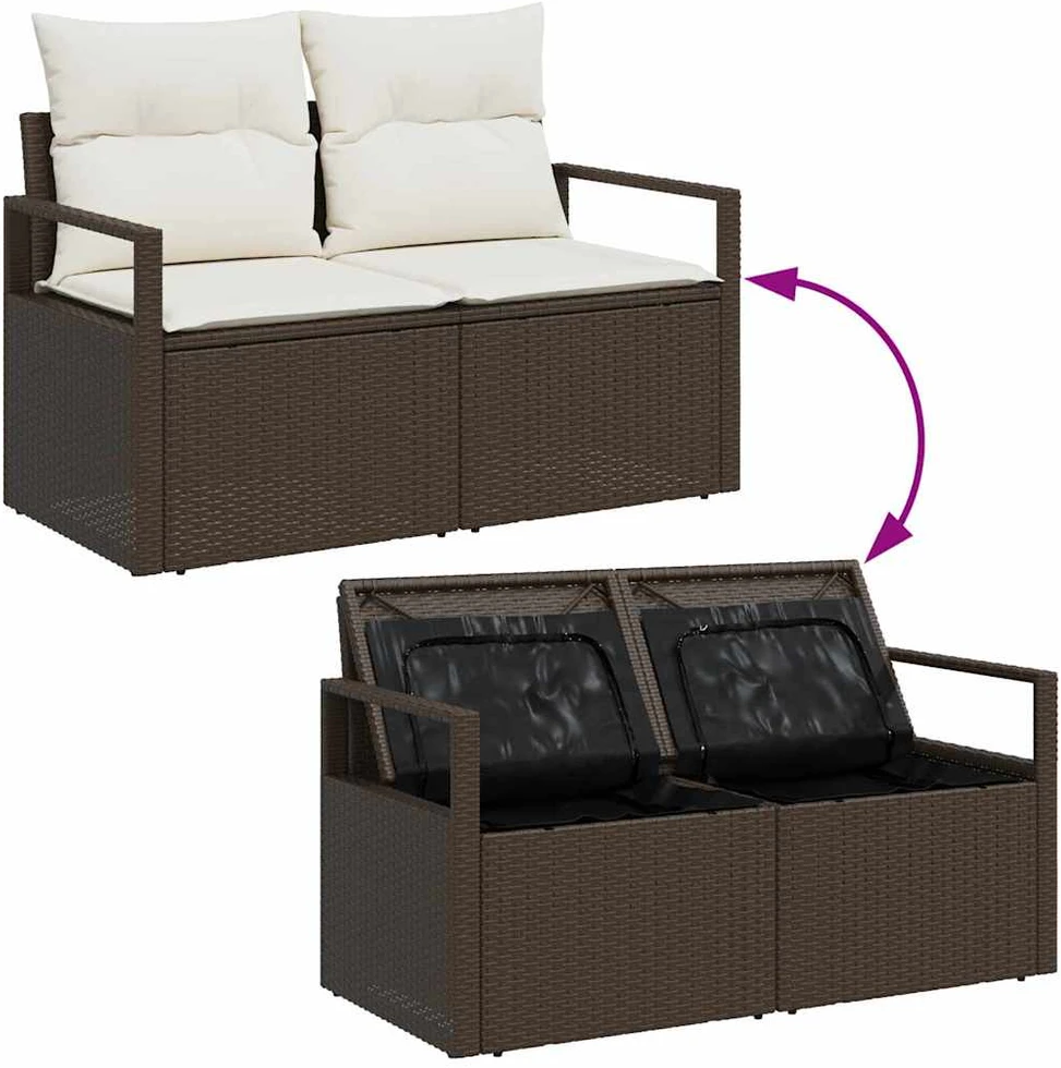 Sodo Sofų Rinkinys 9 vnt. Ruda Poli ratanas