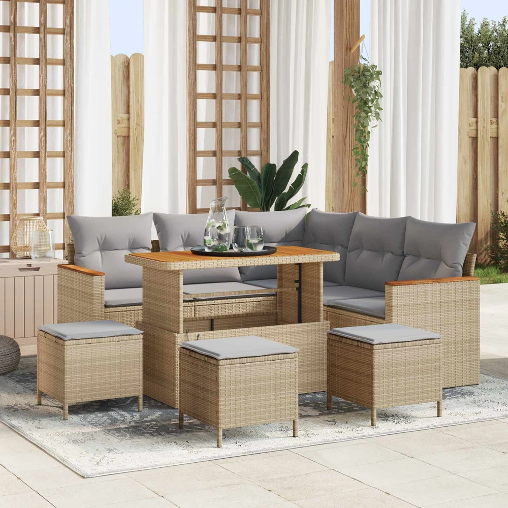 Sodo Sofų Rinkinys 9 vnt. Smėlio poliratanas