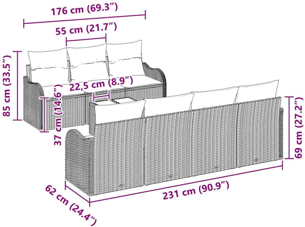 Sodo Sofų Rinkinys Smėlio 55 x 55 x 37 cm poliratanas