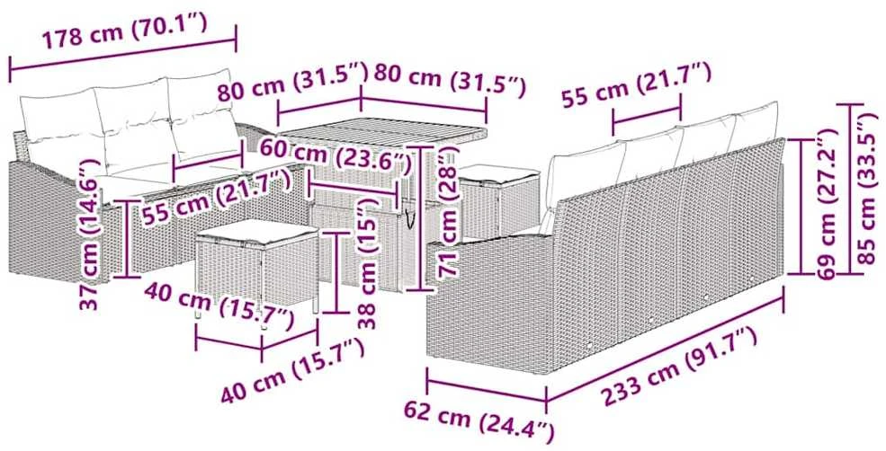 Sodo Sofų Rinkinys 10 vnt. 9-Vietų skaičius