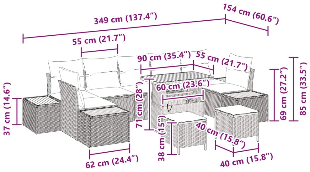 Sodo Sofų Rinkinys 10 vnt. 9-Vietų skaičius