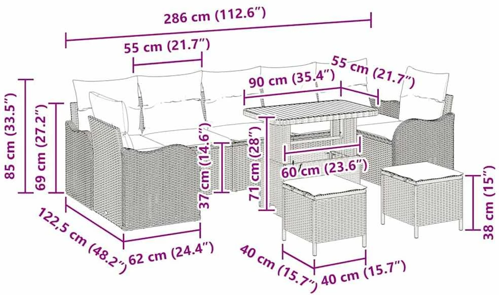 Sodo Sofų Rinkinys 10 vnt. 9-Vietų skaičius