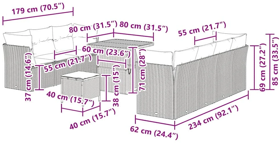 Sodo Sofų Rinkinys su pagalve 10 pcs Juoda ir kreminė