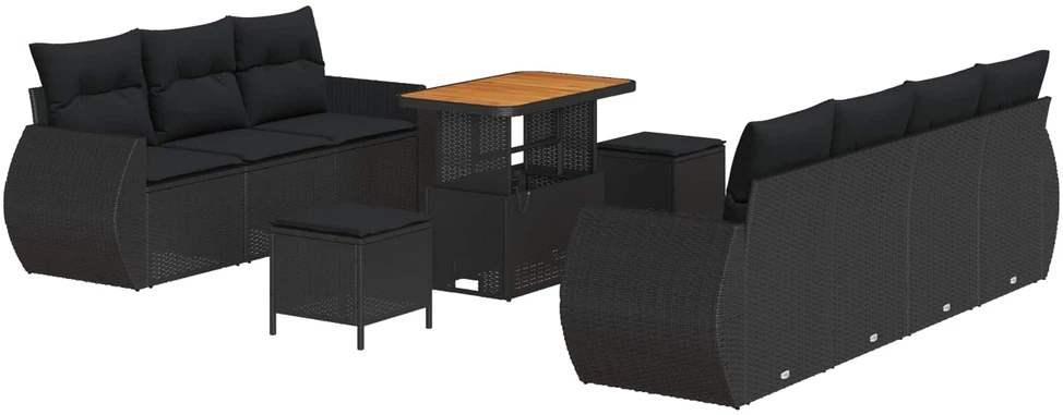 Sodo Sofų Rinkinys su pagalve 10 pcs Juoda poliratanas