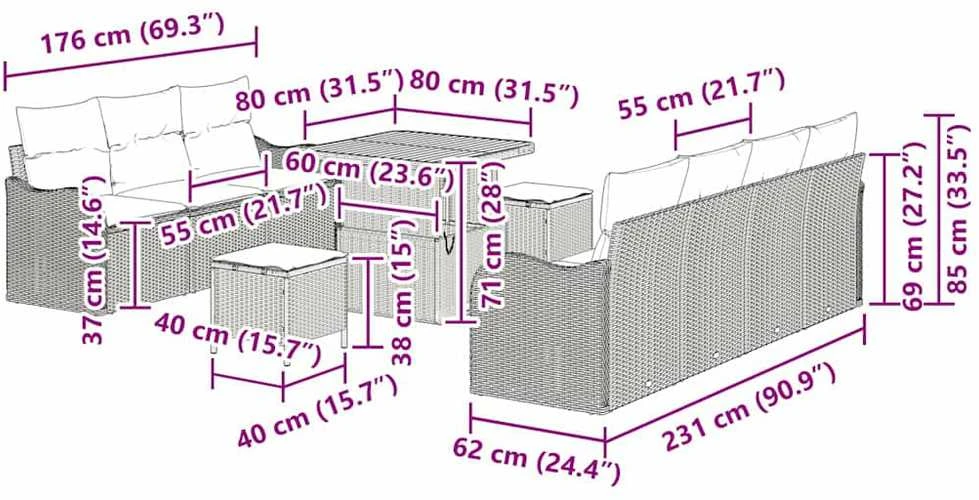 Sodo Sofų Rinkinys 10 vnt. 9-Vietų skaičius Juoda ir kreminė