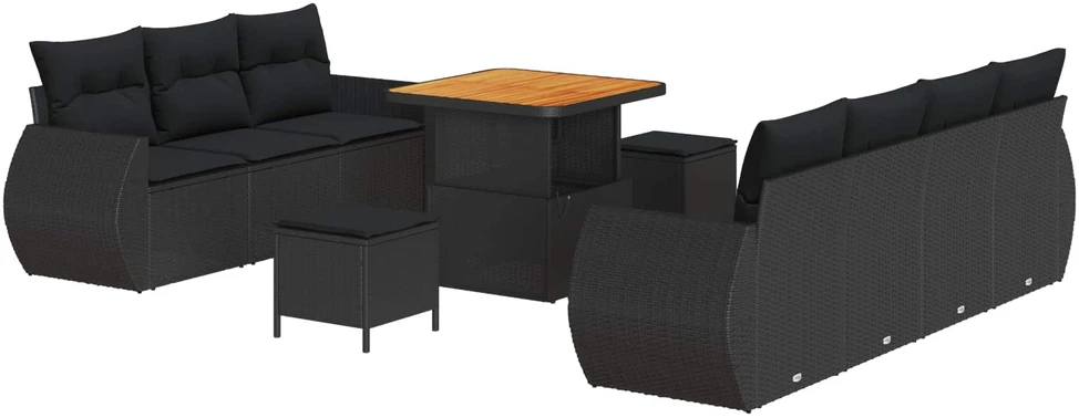 Sodo Sofų Rinkinys su pagalve 10 pcs Juoda poliratanas