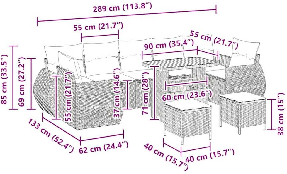 Sodo Sofų Rinkinys 10 vnt. 7-Vietų skaičius Juoda ir kreminė