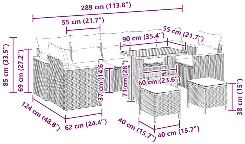 Sodo Sofų Rinkinys 10 vnt. 7-Vietų skaičius Juoda Poli ratanas