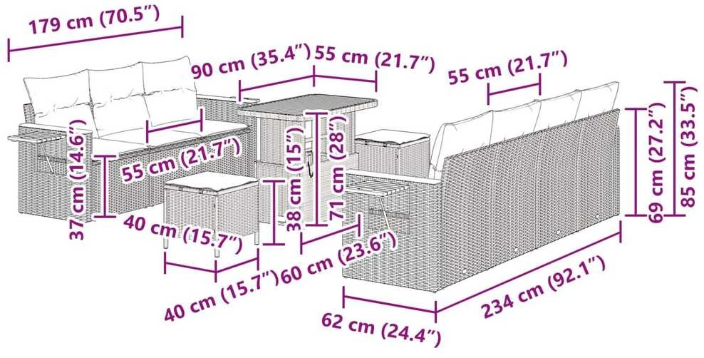 Sodo Sofų Rinkinys 10 vnt. 9-Vietų skaičius Juoda