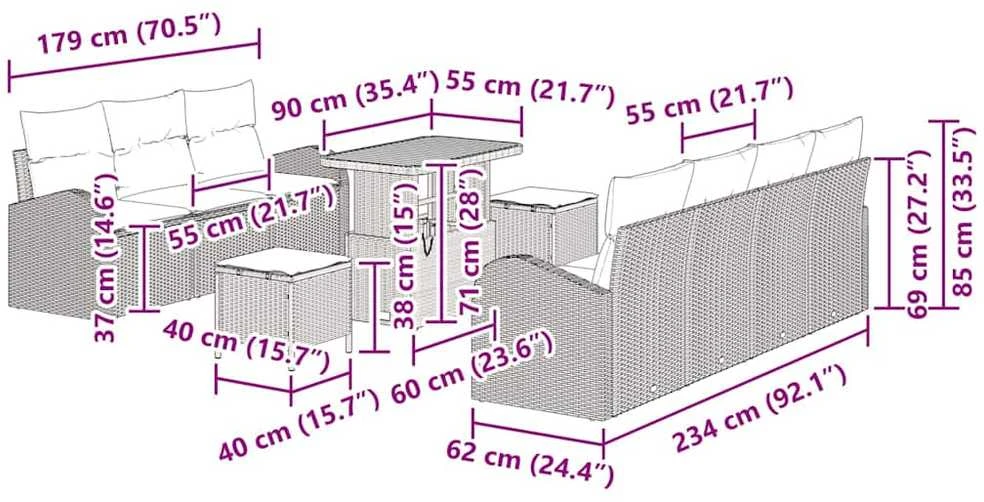 Sodo Sofų Rinkinys 10 vnt. 9-Vietų skaičius Juoda ir kreminė