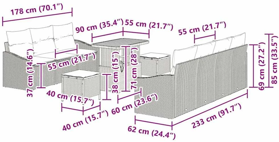 Sodo Sofų Rinkinys 10 vnt. 9-Vietų skaičius Juoda ir kreminė