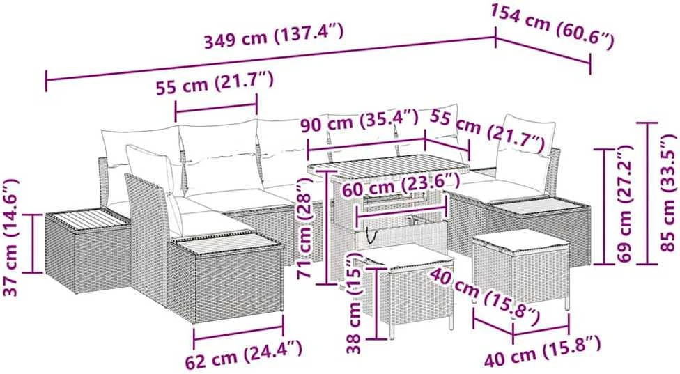 Sodo Sofų Rinkinys 10 vnt. 9-Vietų skaičius Smėlio Poli ratanas
