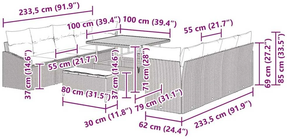 Sodo Sofų Rinkinys 11 vnt. 10-Vietų skaičius