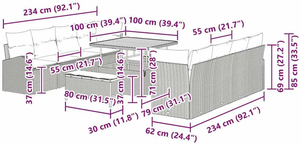 Sodo Sofų Rinkinys 11 vnt. 10-Vietų skaičius