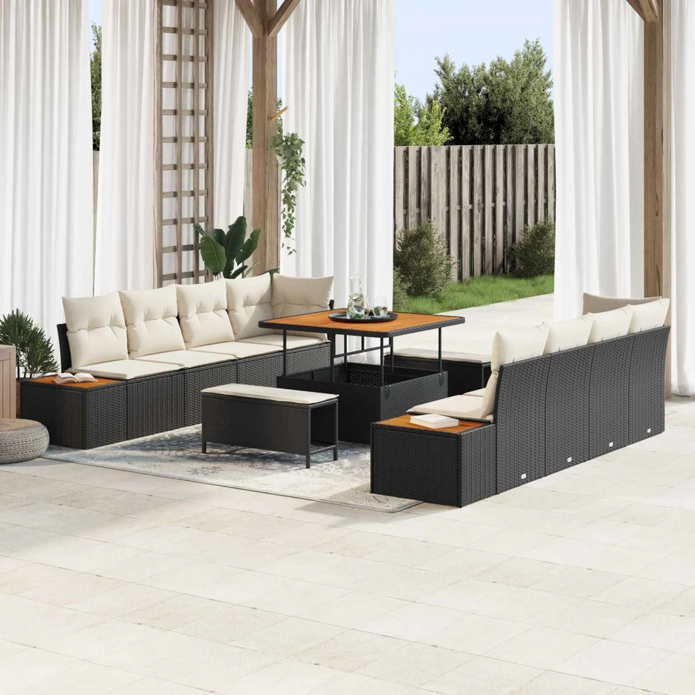 Sodo Sofų Rinkinys 11 vnt. 10-Vietų skaičius Juoda ir kreminė