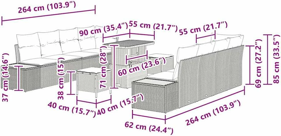 Sodo Sofų Rinkinys 11 vnt. 10-Vietų skaičius Juoda Poli ratanas