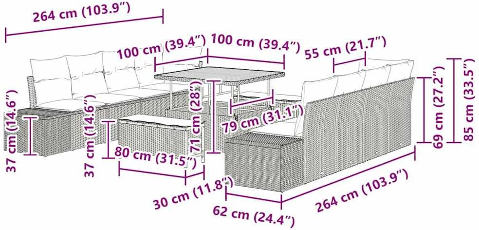 Sodo Sofų Rinkinys Pilka Poli ratanas