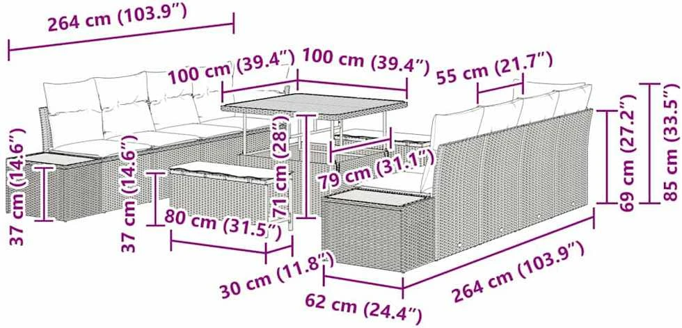 Sodo Sofų Rinkinys 11 vnt. 10-Vietų skaičius Smėlio