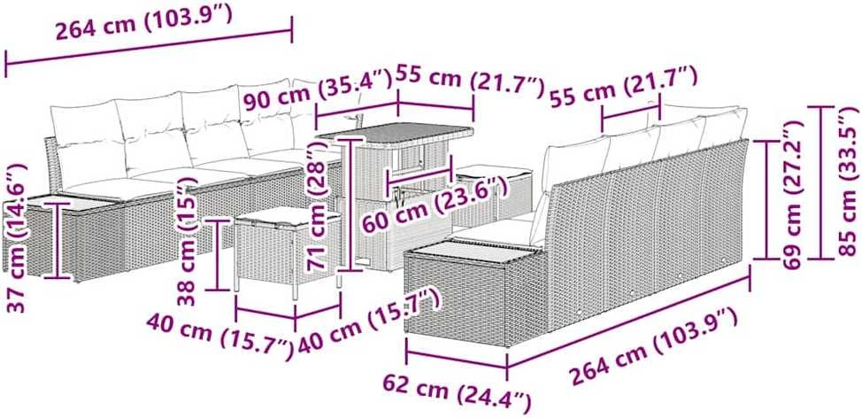Sodo Sofų Rinkinys 11 vnt. 10-Vietų skaičius Smėlio
