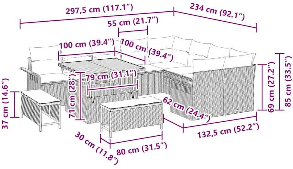 Sodo Sofų Rinkinys 12 vnt. 11-Vietų skaičius Bežinė ir kreminė