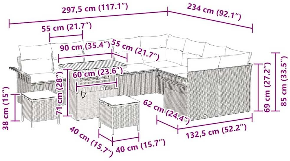 Sodo Sofų Rinkinys 12 vnt. 11-Vietų skaičius
