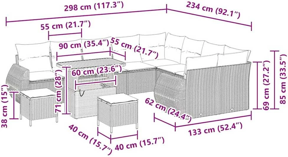 Sodo Sofų Rinkinys 12 vnt. 12-Vietų skaičius Juoda ir kreminė