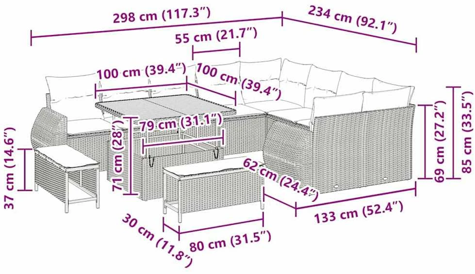 Sodo Sofų Rinkinys 12 vnt. 12-Vietų skaičius Juoda ir kreminė