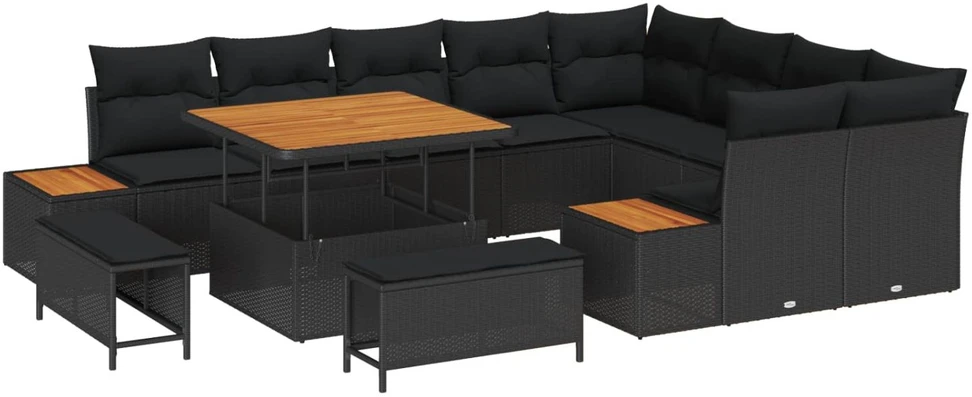 Sodo Sofų Rinkinys 12 vnt. 11-Vietų skaičius Juoda