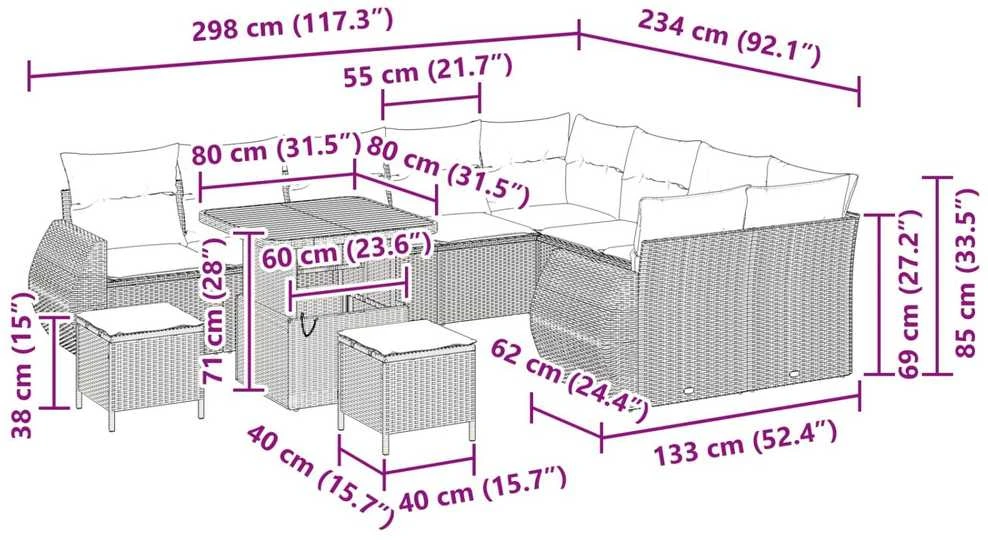Sodo Sofų Rinkinys 12 vnt. 12-Vietų skaičius Juoda Poli ratanas